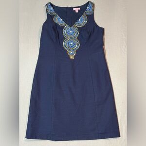 Lilly Pulitzer Gabby Beaded Navy Shift Dress Size 10